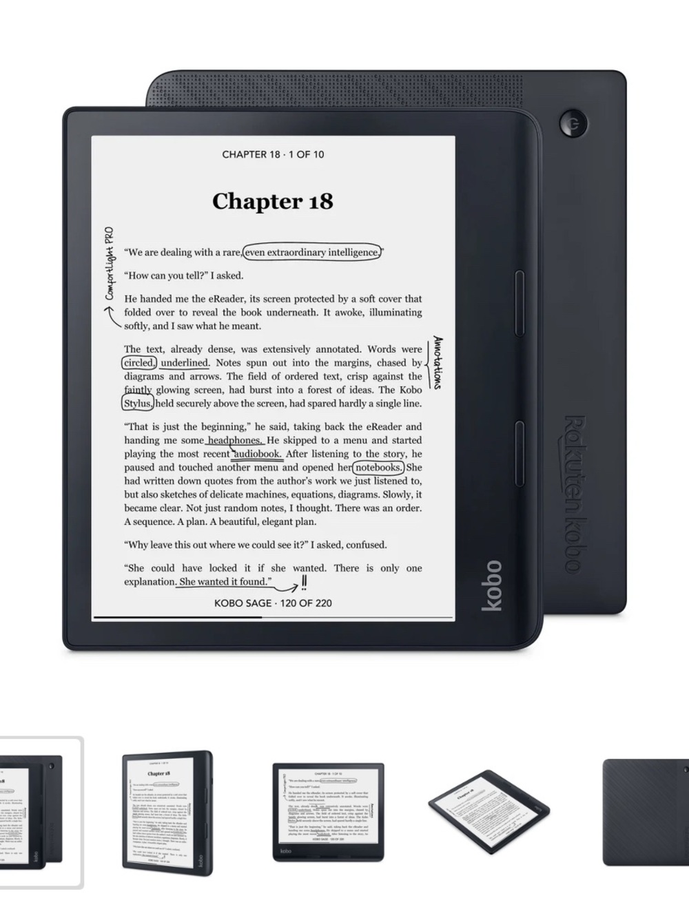 Sage eReader Tablet in Black - High-Contrast E-Ink Display